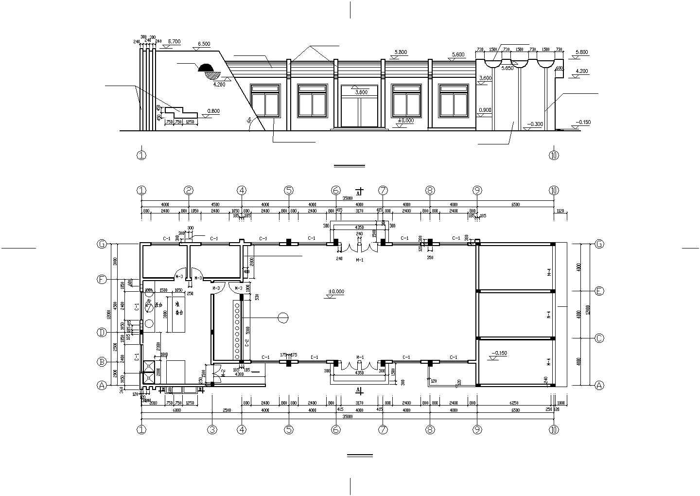 深圳某五金厂450平米单层钢框架结构职工食堂建筑设计CAD图纸