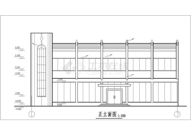 台州市某中学1100平米2层框混结构学生餐厅建筑设计CAD图纸-图一