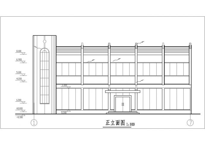 台州市某中学1100平米2层框混结构学生餐厅建筑设计CAD图纸_图1