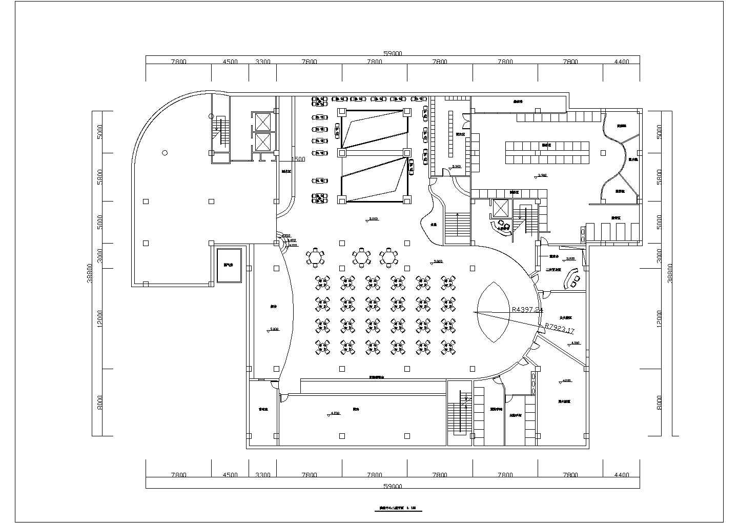 广州某商业街1900平米三层高档洗浴中心全套平面布置设计CAD图纸
