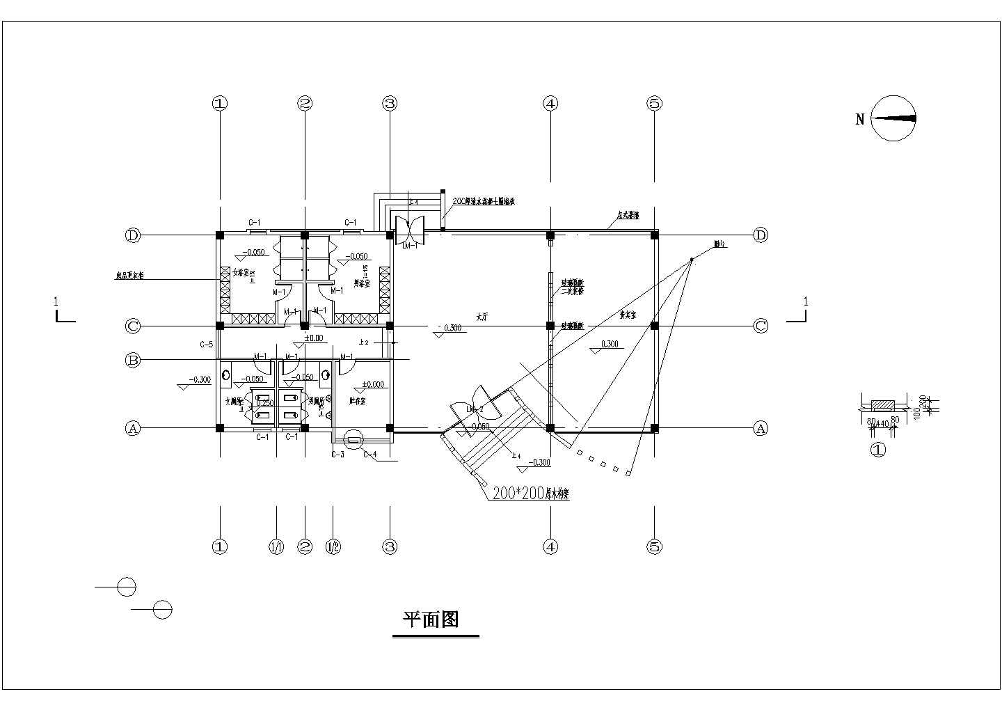 南京某公司250平米单层框混结构休闲体育中心建筑设计CAD图纸