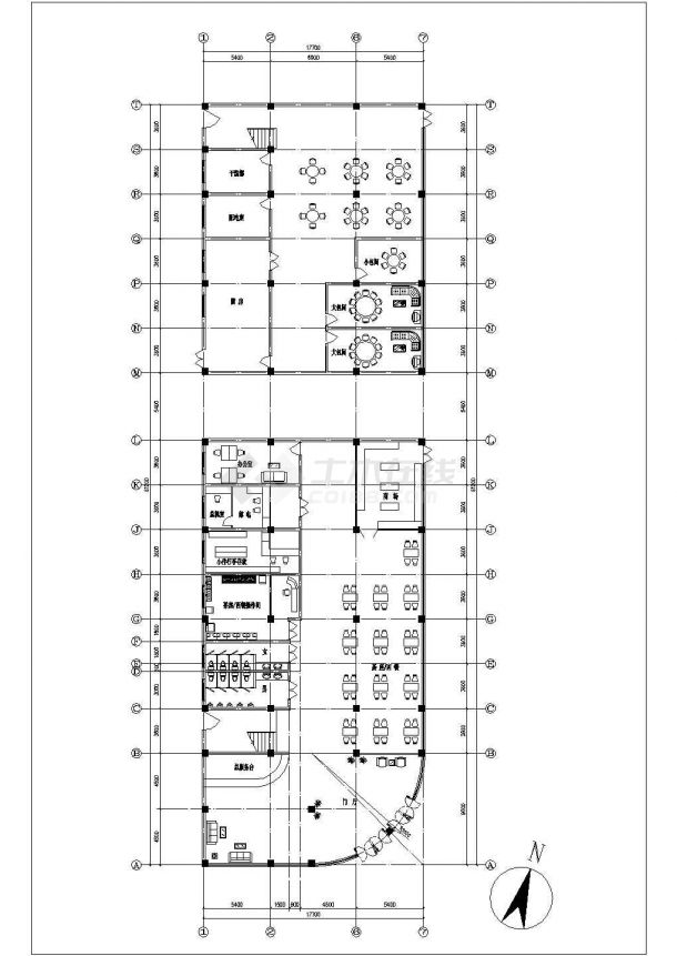 北京某商业街1.4万平米6层框架结构星级酒店平立面设计CAD图纸-图二