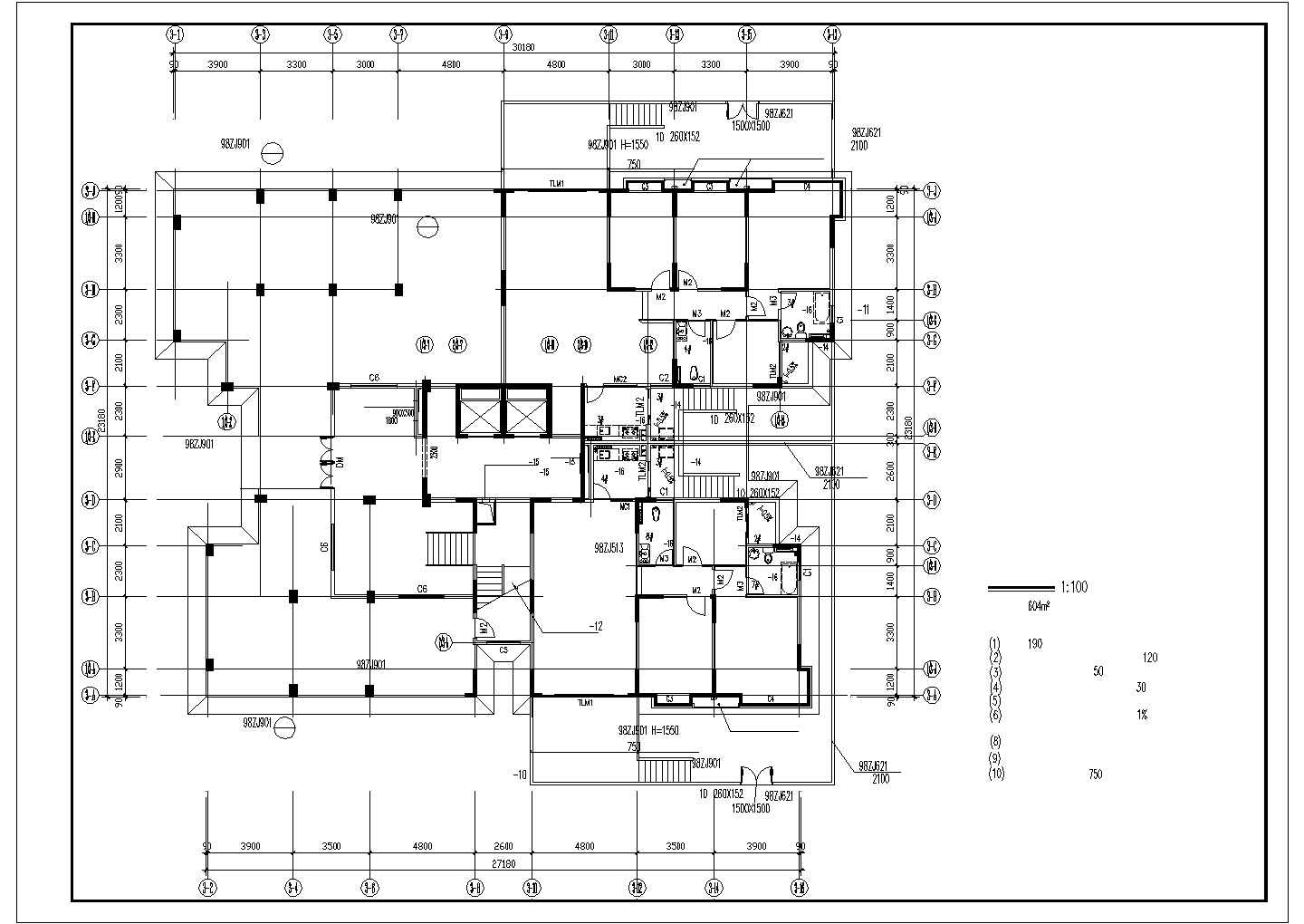 某新建的高层商住公寓楼底层平面设计CAD图纸（7套方案）