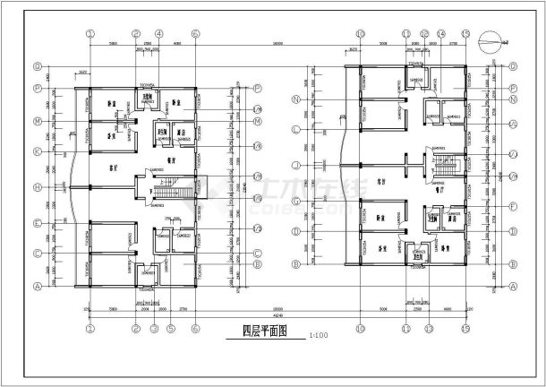 2300平米两栋6层框架结构并联式商住楼建筑设计CAD图纸（1-2层商用）-图一
