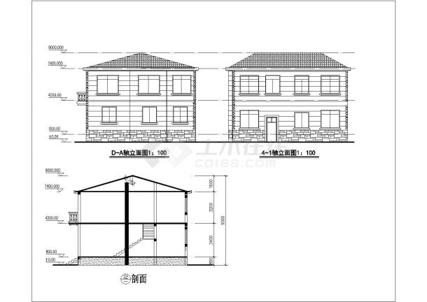 占地132平米2层砖混结构独栋别墅全套建筑+结构CAD设计图纸-图二