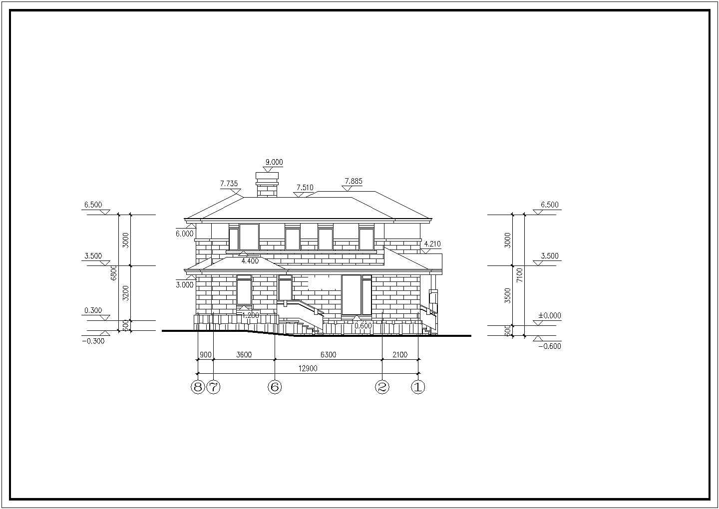 335平米2层框架结构独栋别墅建筑CAD设计图纸（含效果图）