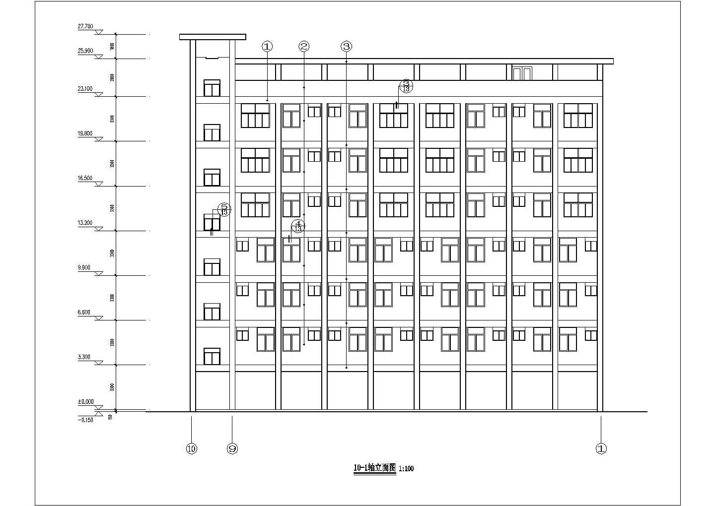 3400平米左右7层框混结构住宅楼建筑设计CAD图纸（底层商用）
