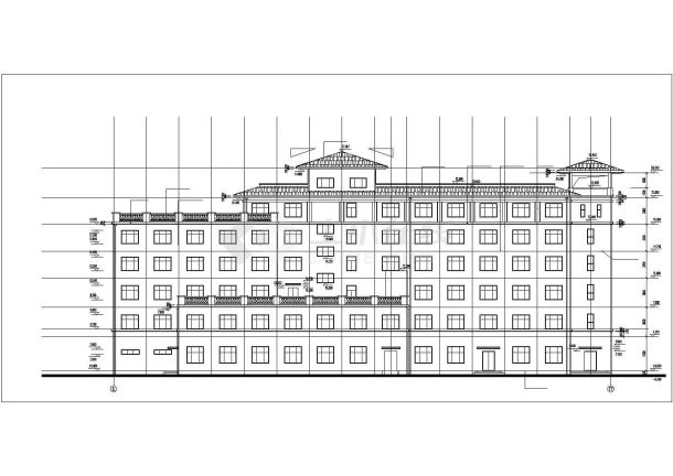 南昌市某商业街6400平米6层框架结构商务宾馆全套建筑设计CAD图纸-图二