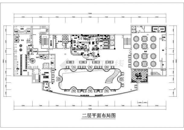 北京某高档商务酒店2200平米3层大堂餐厅平面布置设计CAD图纸-图二