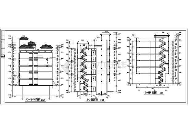 1万平米左右临街6层框架结构商务酒店建筑设计CAD图纸（底层商铺）-图二