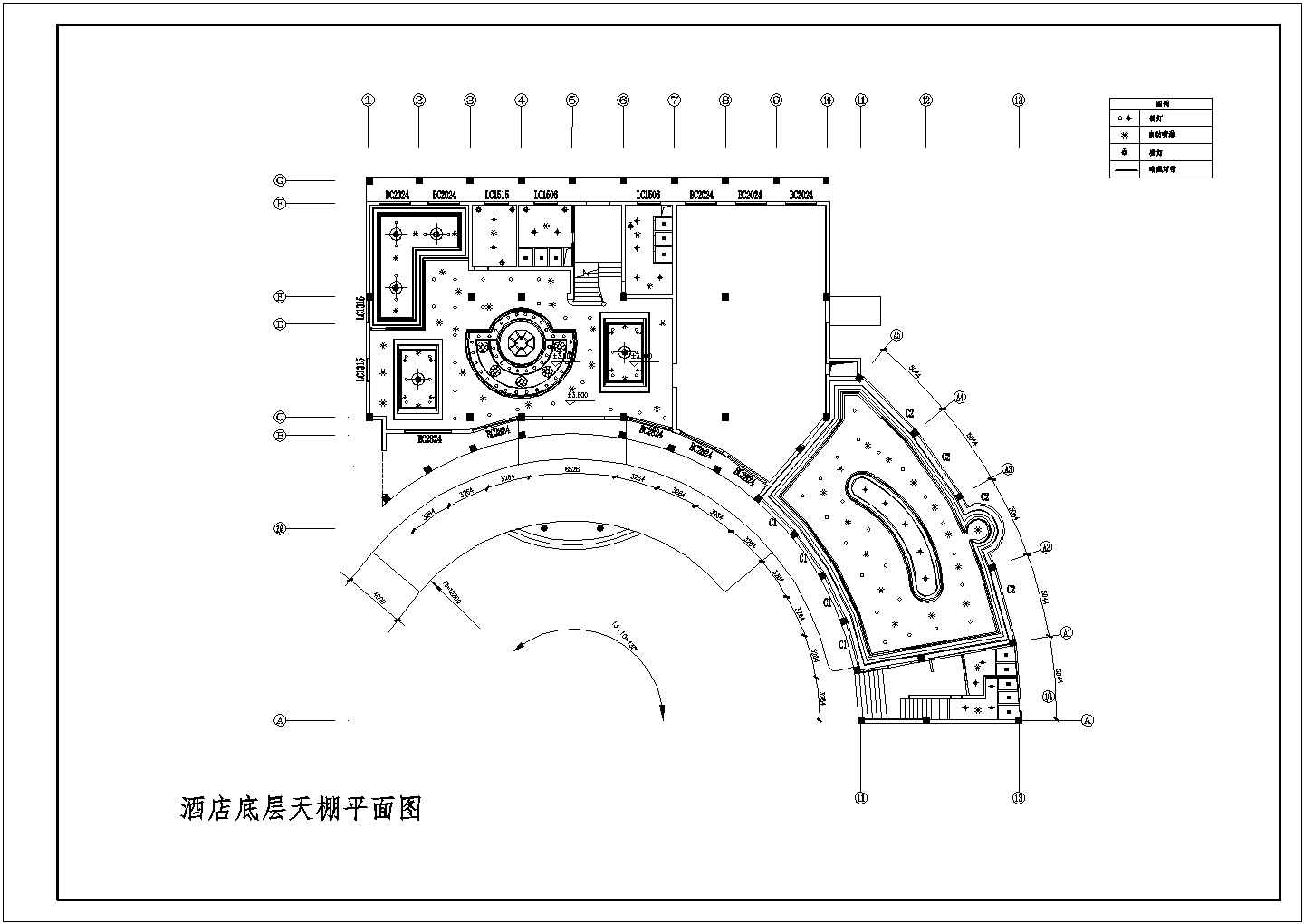 上海某星级酒店大堂+客房层全套平顶面布置设计CAD图纸