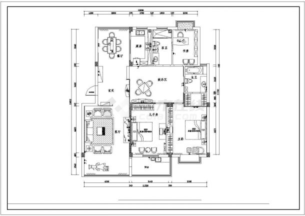 葫芦岛市某现代化小区125平米户型全套装修设计CAD图纸-图一