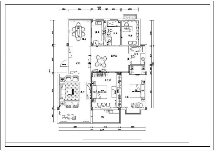 葫芦岛市某现代化小区125平米户型全套装修设计CAD图纸_图1