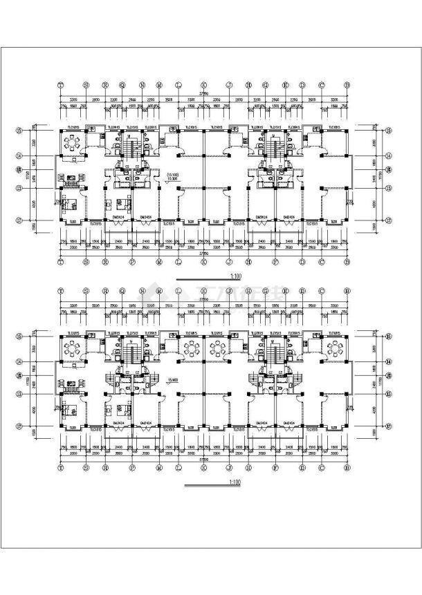 北京某小区四栋7层框混结构并联式商住楼建筑设计CAD图纸（1-3层商用）-图一