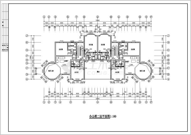450平米3层框架结构别墅型办公楼全套建筑设计CAD图纸-图二