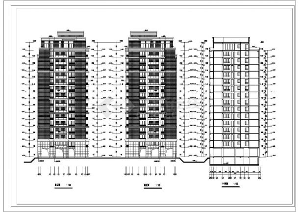 扬州紫桂苑小区16层框架结构公寓住宅楼建筑设计CAD图纸（含机房层）-图二