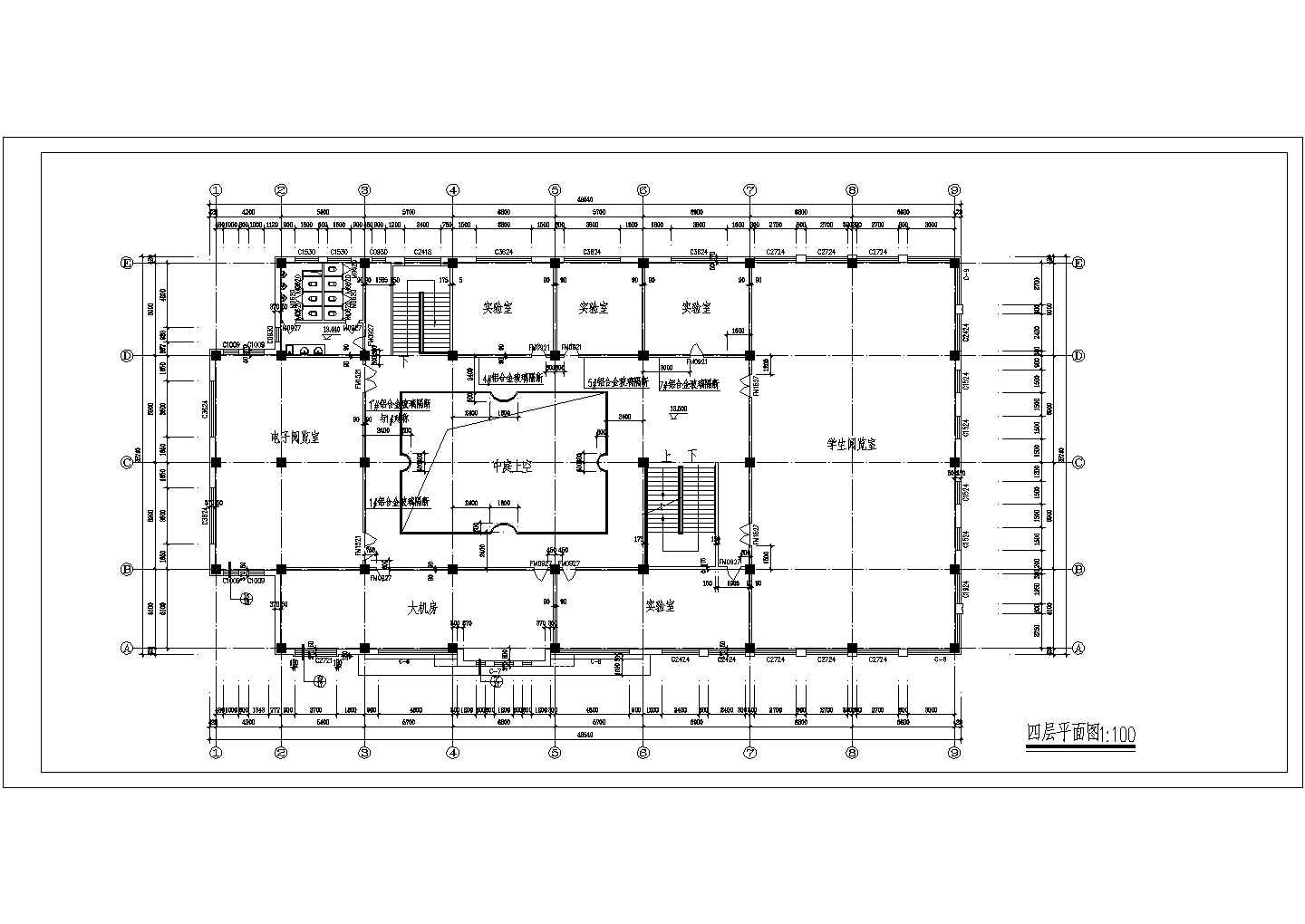 某学校图书馆建筑方案规划CAD详图