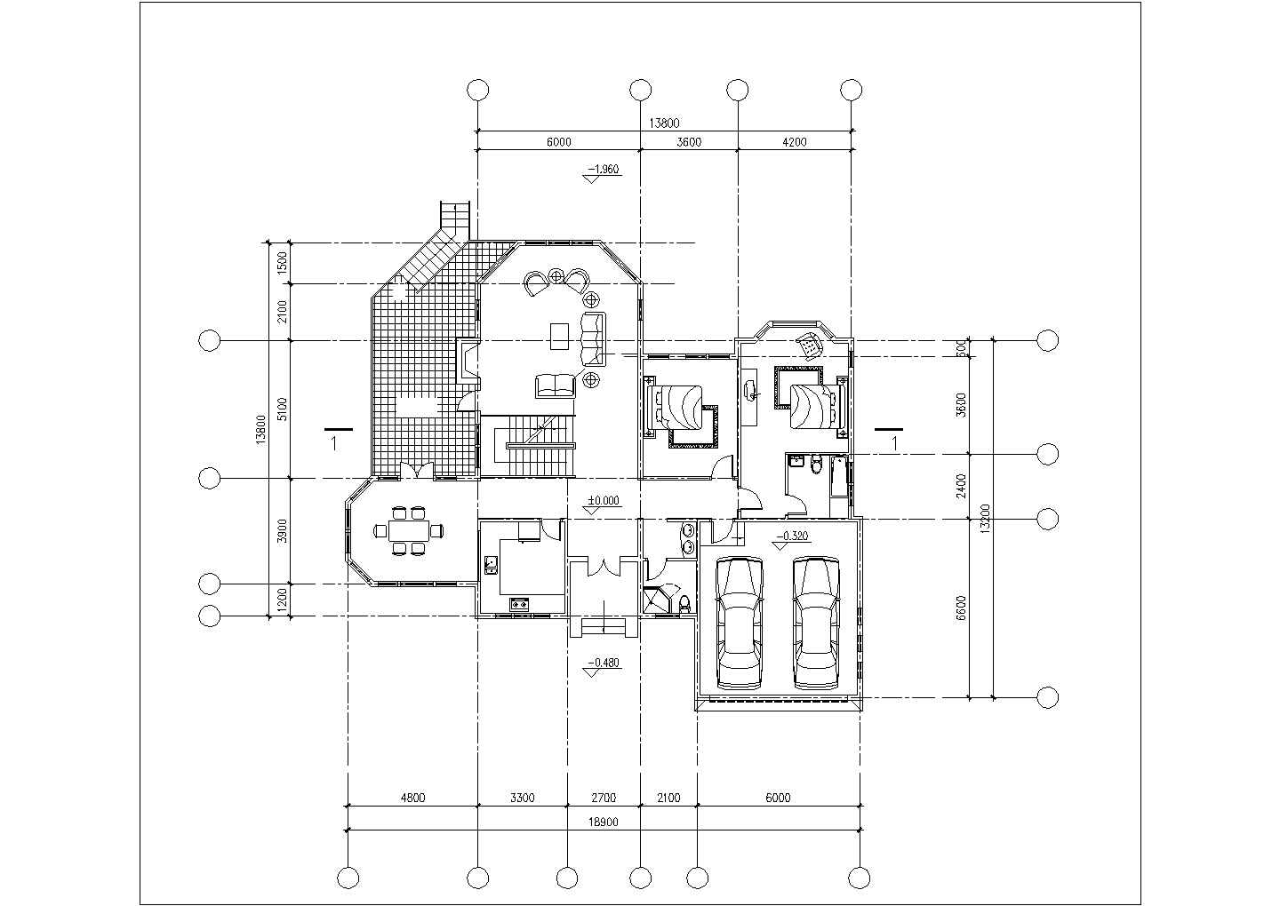 385平米2层框架结构单体别墅建筑CAD设计图纸（含地下室和效果图）
