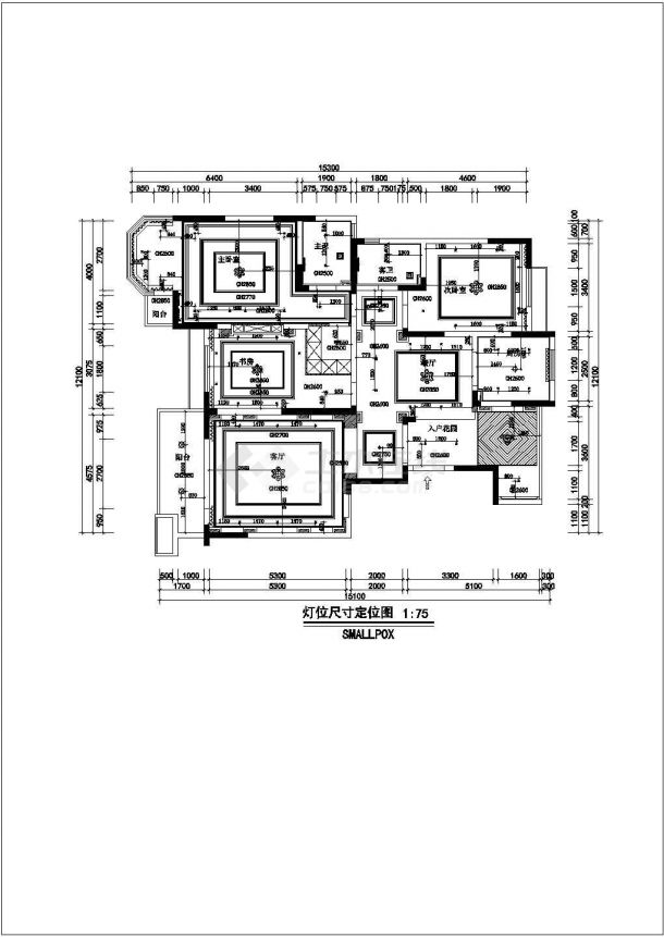 中南湖光映月小区欧式三室一厅两卫装修设计CAD图纸-图一