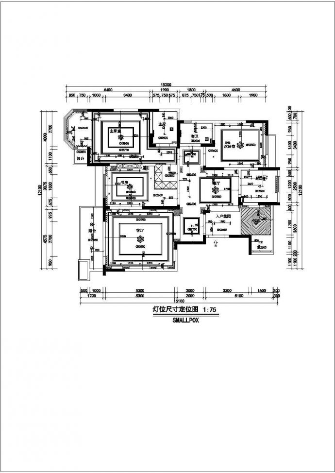 中南湖光映月小区欧式三室一厅两卫装修设计CAD图纸_图1