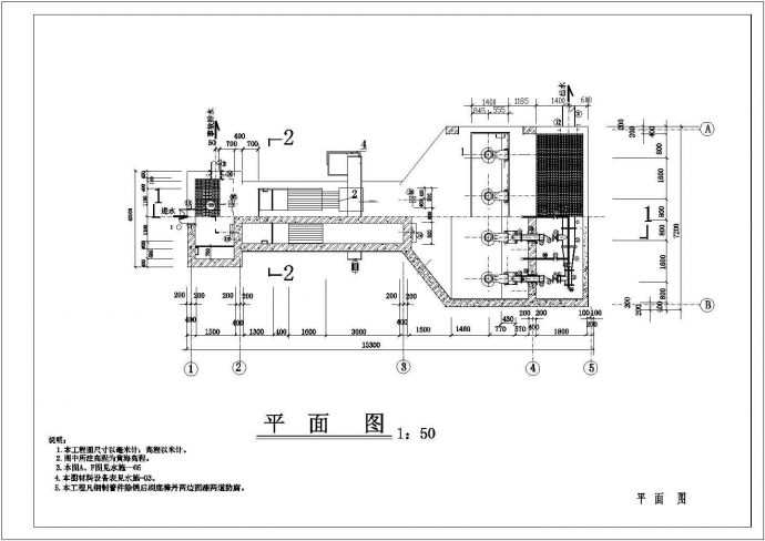 某发电站排水泵站全套工艺施工设计cad图(含设备表，断面图)_图1