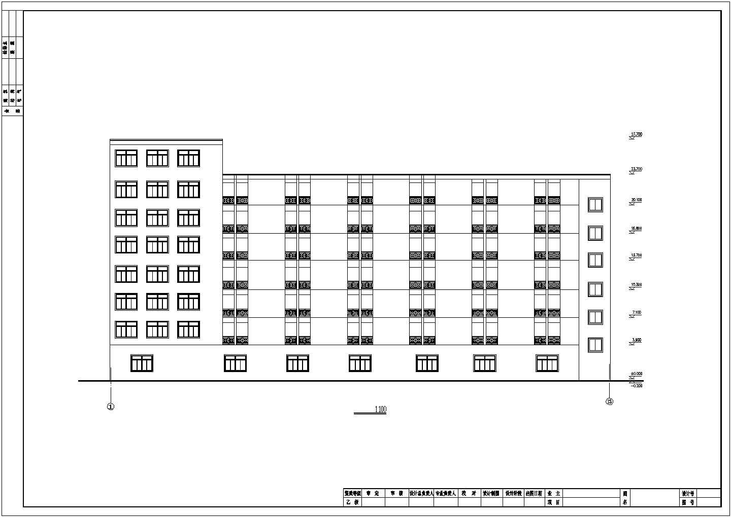 5800平米7层框架结构商务旅馆建筑设计CAD图纸（含天面层）