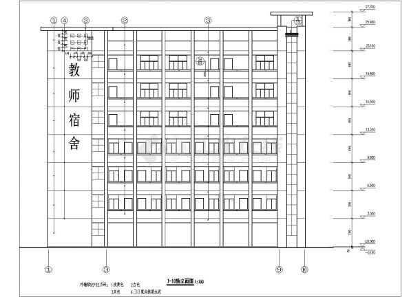 苏州某附属中学6层砖混结构教职工宿舍楼建筑设计CAD图纸（含天面层）-图一
