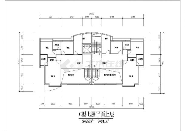 1200平米7层混合结构住宅楼平面设计CAD图纸（1层2户）-图一