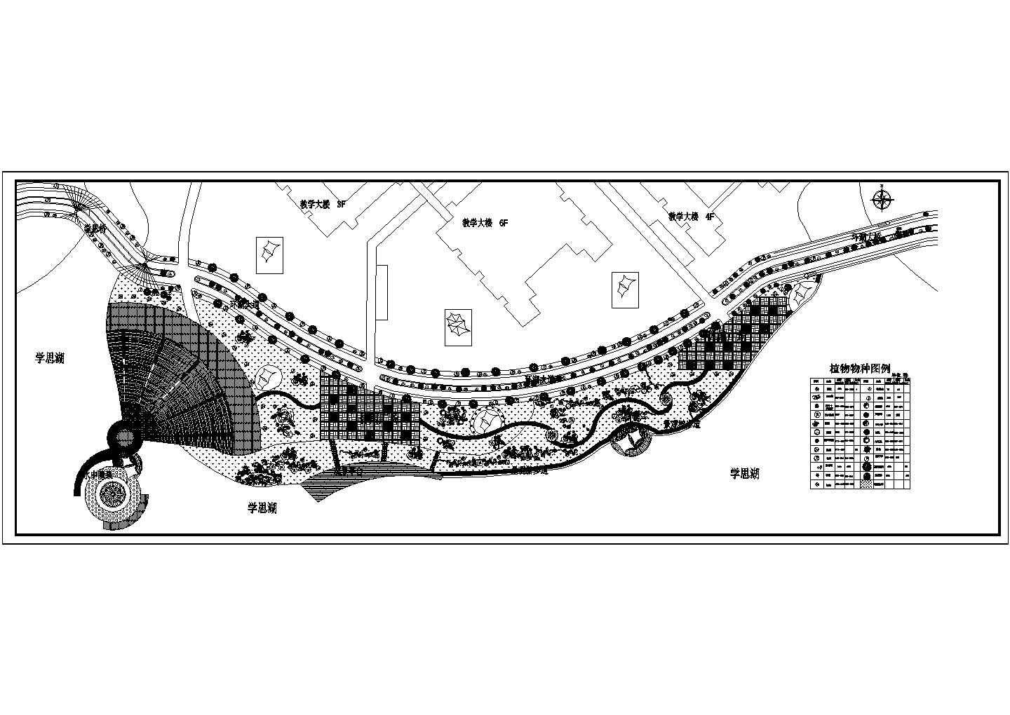 某学院滨河景观带植物配置CAD设计示意图