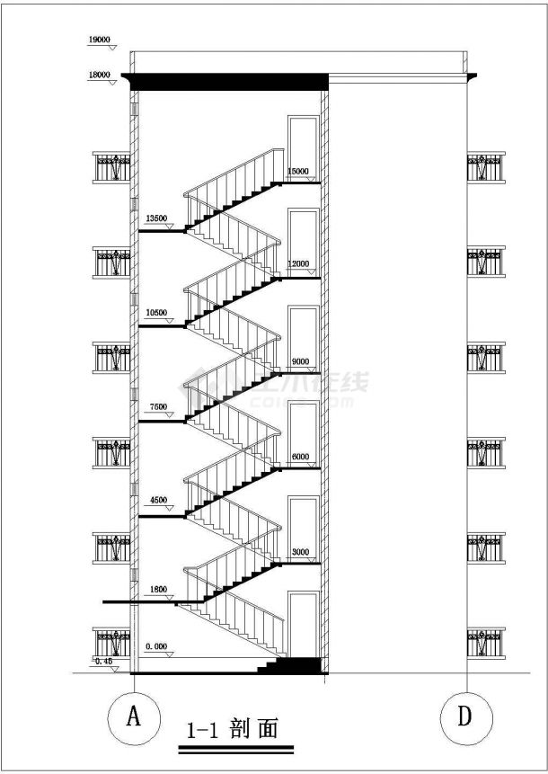 沈阳市某职业学院6层砖混结构学生宿舍楼平立面设计CAD图纸-图二