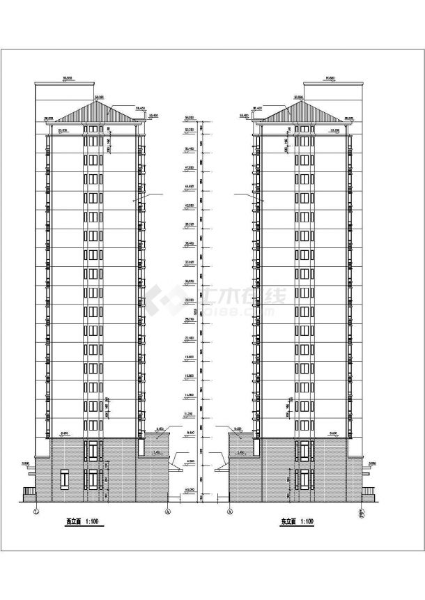 1.2万平米18+1层剪力墙结构商住楼建筑设计CAD图纸（1-2层商用）-图一