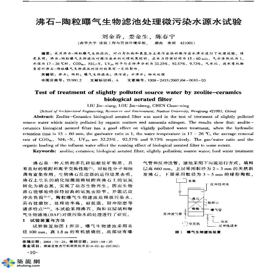 沸石一陶粒曝气生物滤池处理微污染水源水试验-图一