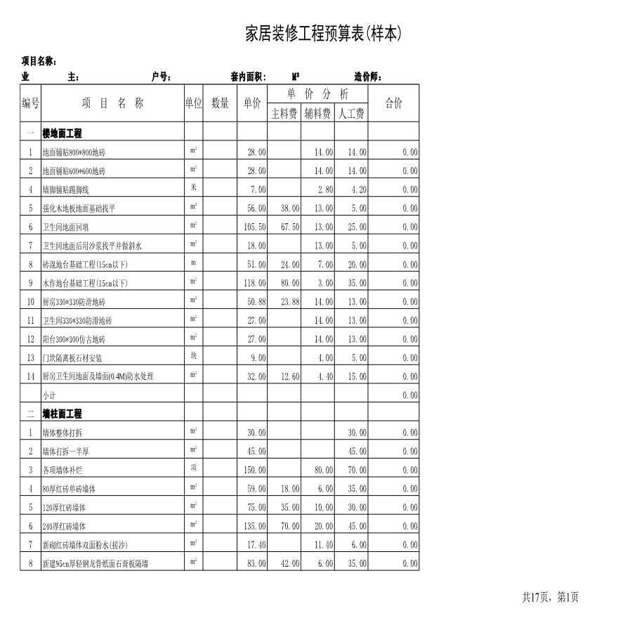 某公司室内装饰工程预算表(样本)-图一