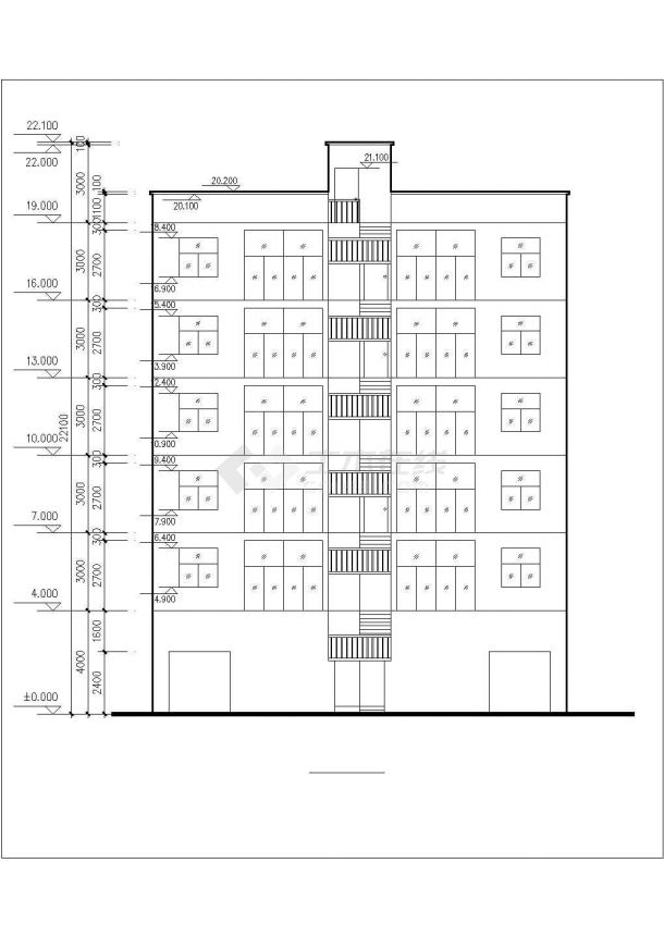 1350平米六层混合结构商住楼建筑设计CAD图纸（底层商铺/1层2户）-图一