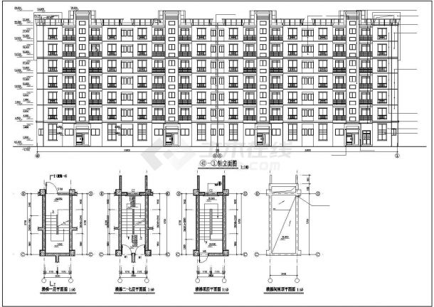 某小区5800平米7层框架结构住宅楼建筑设计CAD图纸（底层商铺）-图一