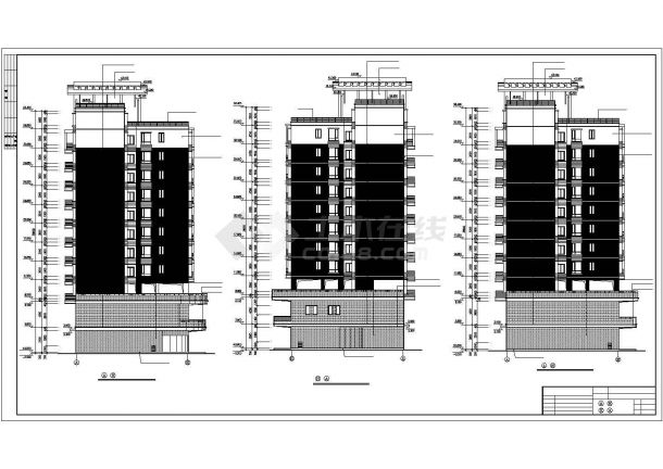1.4万平米12层框架结构商住楼建筑设计CAD图纸（1-2层商用）-图二