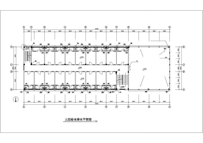 上海某大型医院3层医院职工宿舍楼给排水施工设计CAD图纸_图1