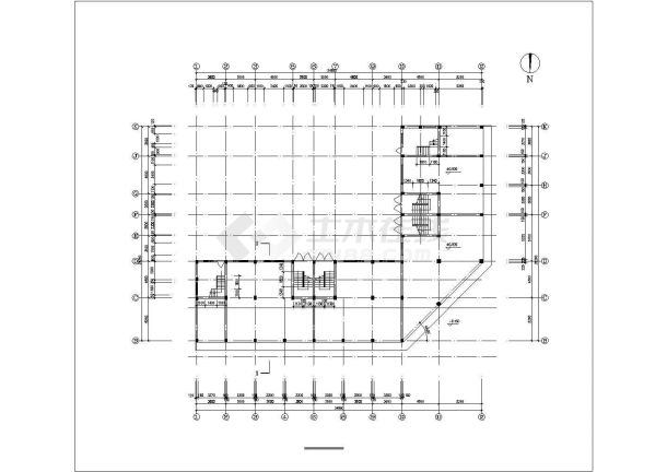 3900平米6+1层框混结构临街商住楼建筑设计CAD图纸（底层商铺/含阁楼）-图二