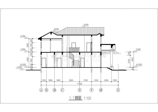 梨园路某八十年年代老别墅建筑施工设计CAD图纸-图一