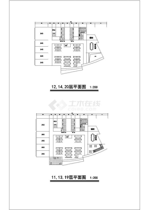 武汉市某商业街4层框剪结构底商写字楼建筑设计CAD图纸-图二
