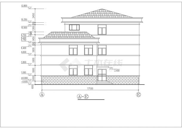南宁市某市政单位1900平米3层砖混结构办公楼建筑设计CAD图纸-图二