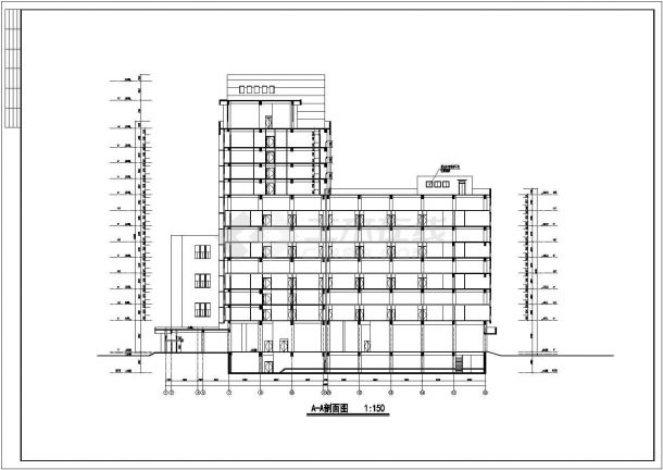 1.1万平米12层框架结构商务酒店建筑设计CAD图纸（含机房层和地下1层）-图二