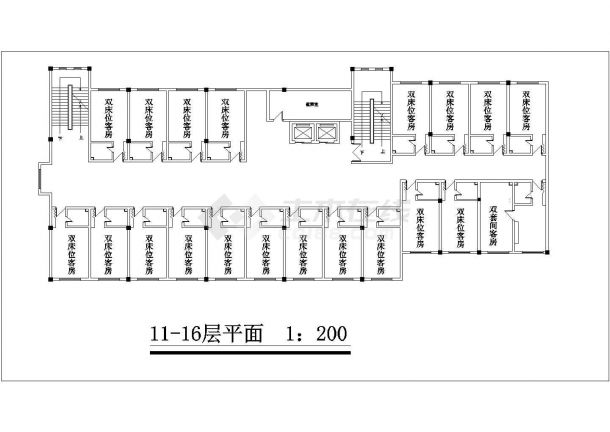 南阳市某商业街1.6万平米16层框架结构商务酒店平立剖面设计CAD图纸-图一
