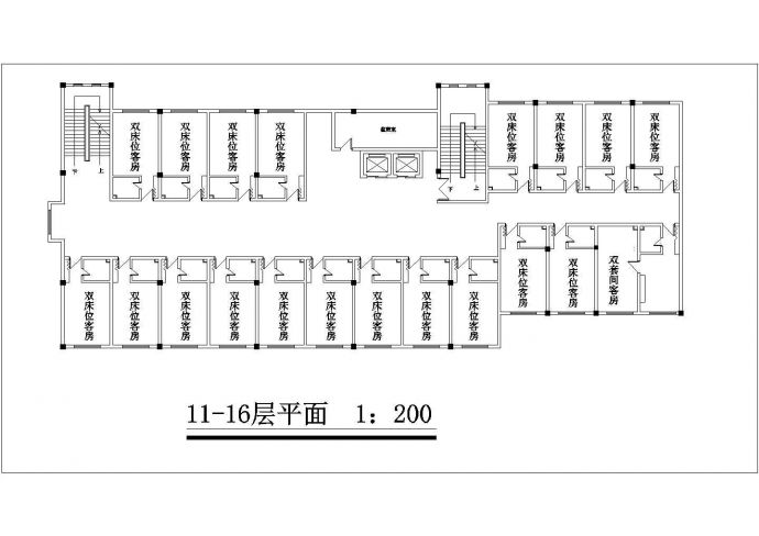 南阳市某商业街1.6万平米16层框架结构商务酒店平立剖面设计CAD图纸_图1