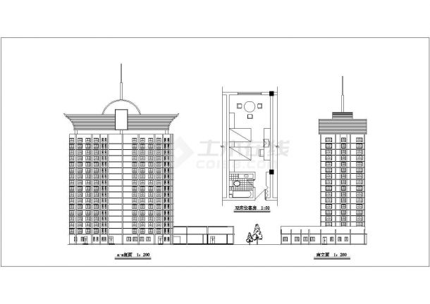 南阳市某商业街1.6万平米16层框架结构商务酒店平立剖面设计CAD图纸-图二