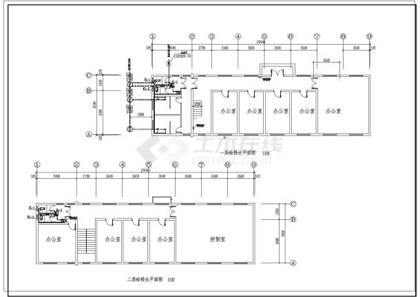 某三层办公楼给排水全套CAD建筑设计施工图-图二