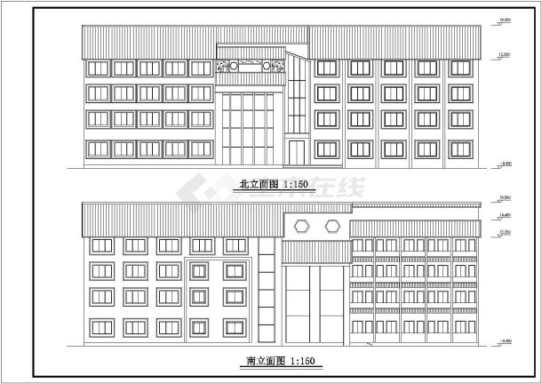 四套2400平米4层砖混结构休闲旅馆全套建筑设计CAD图纸-图二