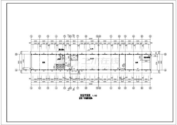 7100平米五层框混结构连锁酒店建筑设计CAD图纸（底层商铺）-图二