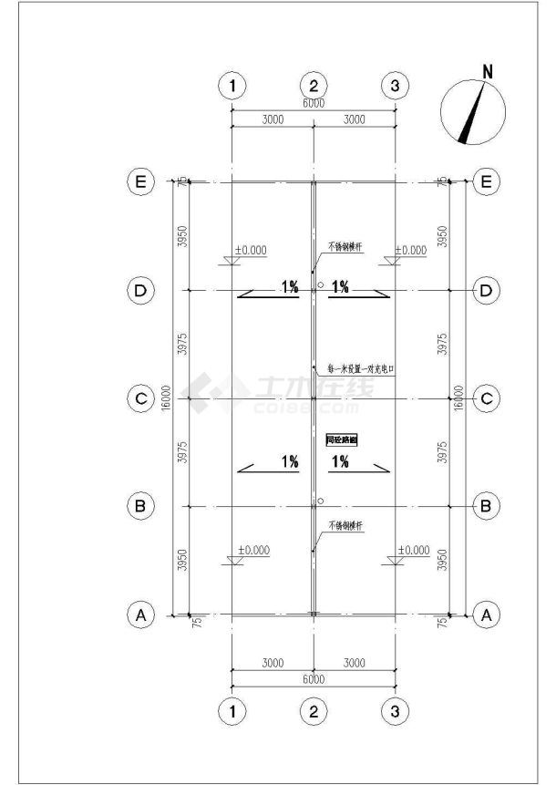 徐州某中学占地92平米钢结构自行车停车棚建筑设计CAD图纸-图二