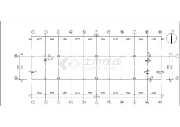 上海某工业区内部钢桁架结构非机动车棚建筑设计CAD图纸-图一